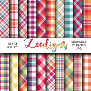 Bright Fresh Summer Plaids Seamless Digital Scrapbook Printable Paper | Digital | Fresh Plaids | Spring Plaids | Gingham | Plaid Pattern |