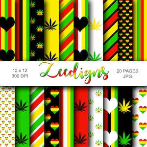 Rasta Digital Scrapbook Carta stampabile / Carta digitale / Hippie / Modelli / Boho / Rasta / Marijuana / Erba / Erba / Mary Jane / Fumo