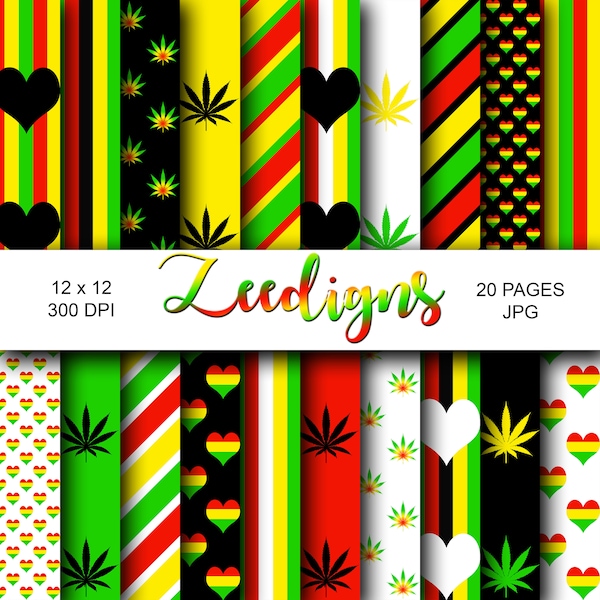 Rasta Digital Scrapbook Papier imprimable | | papier numérique Hippie | Modèles | Boho | Rasta | Marijuana | Mauvaises herbes | Pot | Mary Jane | Fumée