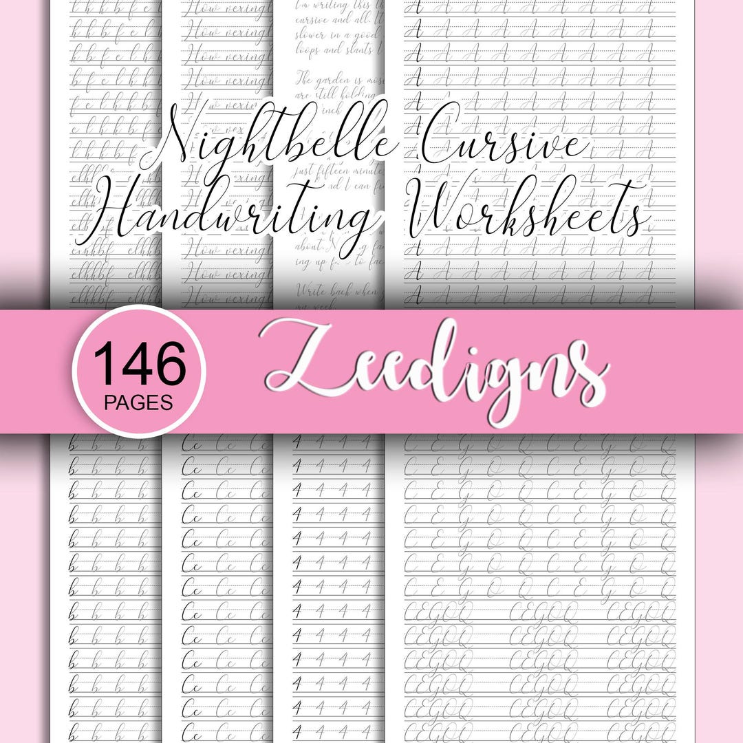 Nightbelle Cursive Handwriting Practice Worksheets Alphabet Improve ...