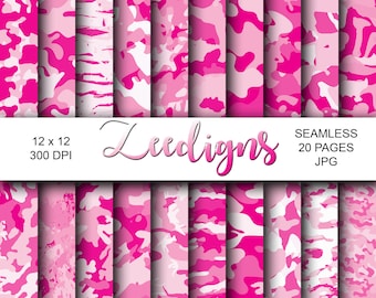 Camouflage Seamless Pink Digital Scrapbook Printable Paper | Digital Paper | Camo Pattern | Military | Army | Marines | Hunting | Girl Camo