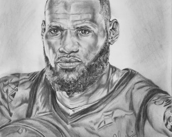 LeBron James 10x15 impression graphite et fusain