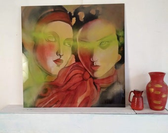 Original Abstract Pop Art Lempicka painting on Alu-Dibond plate ready to hang