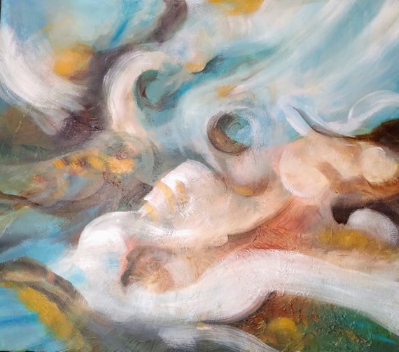 Originale Moderne Blaue Surealistische Landschaft Acryl Gemälde auf Leinwand
