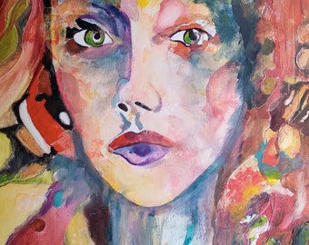 Original Modern Abstract Acrylic Pop Art Women Portrait Paintings on Canvas