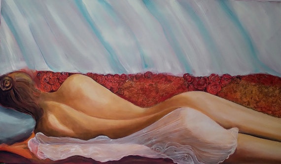 Unique Original Hand-Painted Surrealist Women Nude Oil Painting on Canvas