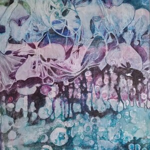 Original unique blue purple watercolor and acrylic modern art on handmade watercolor paper with passepartout and frame