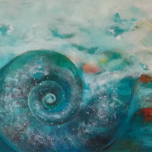 Original Oversized Abstract Surrealist Turquoise Blue Encaustic and Oil Surrealist Paintings on Canvas