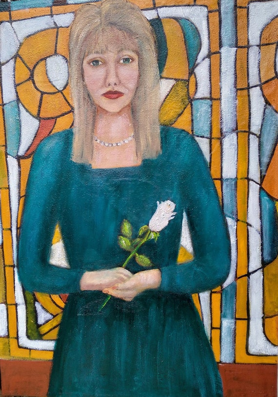 Original Handgemalten  Frauen Portrait mit Ölfarben auf Leinwand Gerahmt