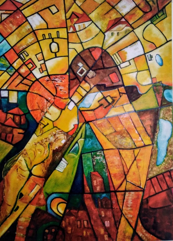 Abstrakte Moderne Kubistische Originale Kunstdruck Gemälde auf Leinwand