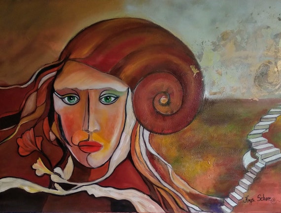 Große Originale  Surrealistische Strukturierte Ölgemälde mit Blattgold auf Leinwand