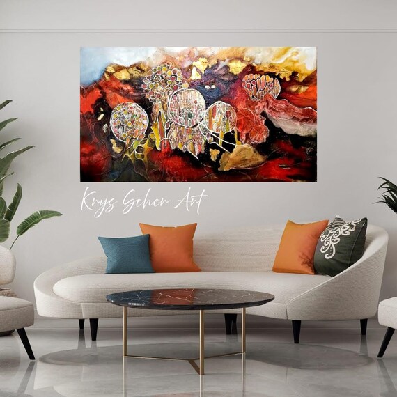 Originale Handgemalte Moderne Strukturierte  Blattgold Expressionostische Öl Gemälde auf Leinwand