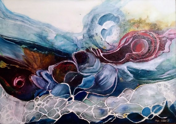 Originale Handgemalte Surealistische  Landschaft mit Ölfarben  Gemälde auf Leinwand