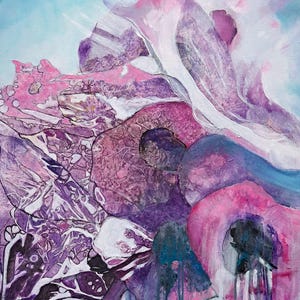 Original Modern Abstract Hand Painted Purple Acrylic Floral Paintings on Canvas