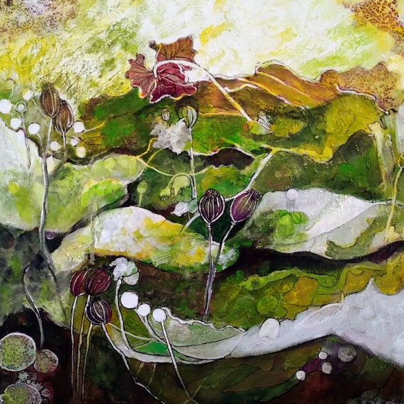 Original Unique Abstract Textured Modern Floral Paintings on Canvas
