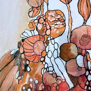 Original abstract floral oil and acrylic pouring paintings with gold leaf on canvas