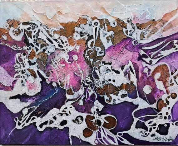Original Abstrakte  Moderne Florale Acryl Gemälde auf Leinwand