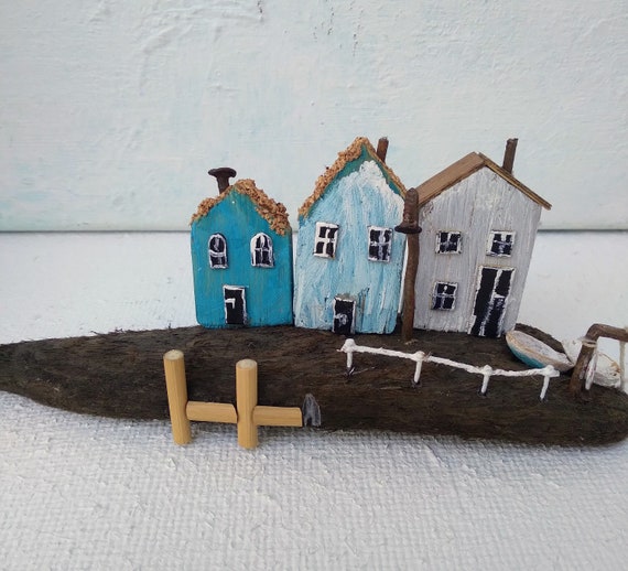 Original Unique Handmade Sea Driftwood Scandinavian Houses
