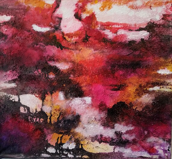 Originale Strukturierte Rot  Gelb Weiß Abstrakte  Acryl Gemälde auf Leinwand.