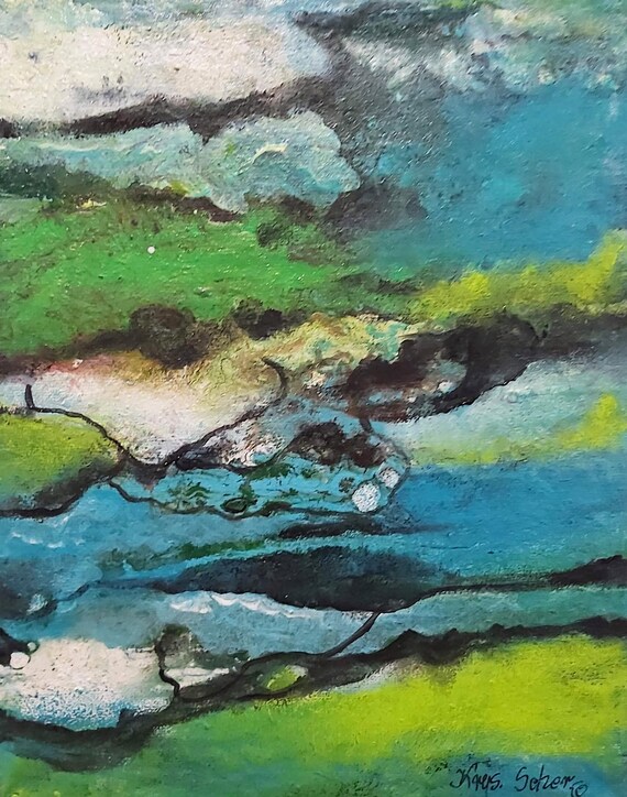 Original Modern Abstrakt Minimalistisch Öl und Acryl Gemälde auf Leinwand