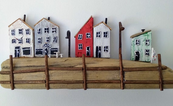 Original Handmade Unique Natural Art Object Scandinavian Beach Houses made of Driftwood