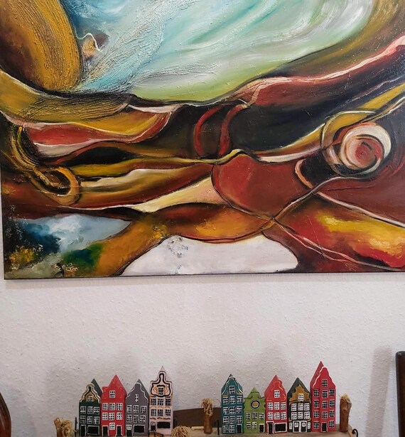 Originale Expressionistische Abstrakte Strukturierte  Ölgemälde mit Blattgold auf Leinwand