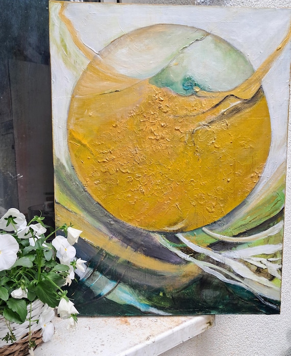 Originale Abstrakte Modrne Strukturierte Gelb Gold Ölgemälde auf Leinwand