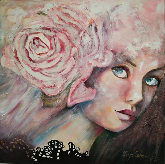 Original Textured Modern Women Pop Art Oil Painting on Canvas