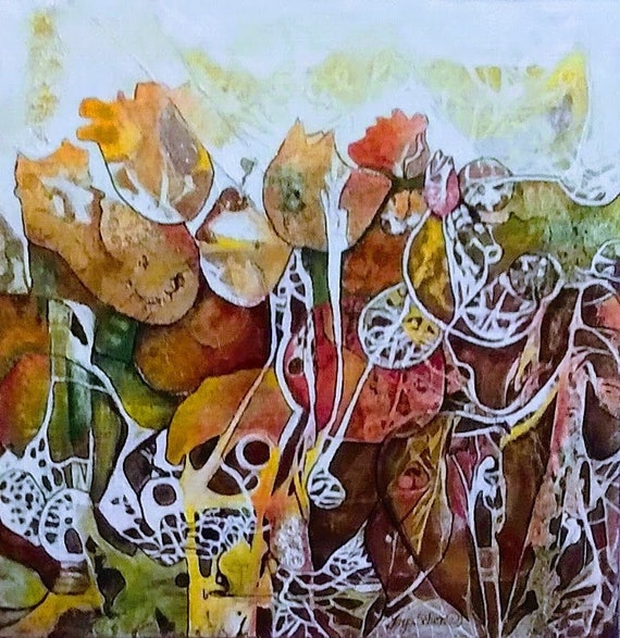 Originale Unikat Handgemalte Abstrakte Strukturiertte Florale Gemälde auf Leinwand