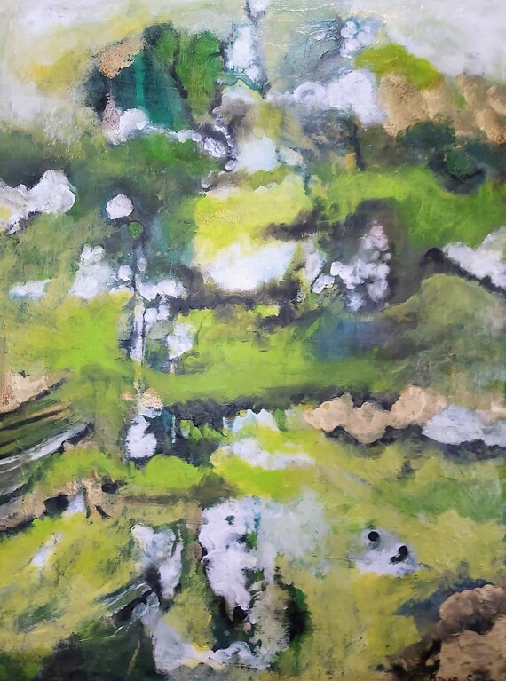 Original Moderne Minimalistische Acryl Grüne  Abstrakte Gemälde auf Leinwand