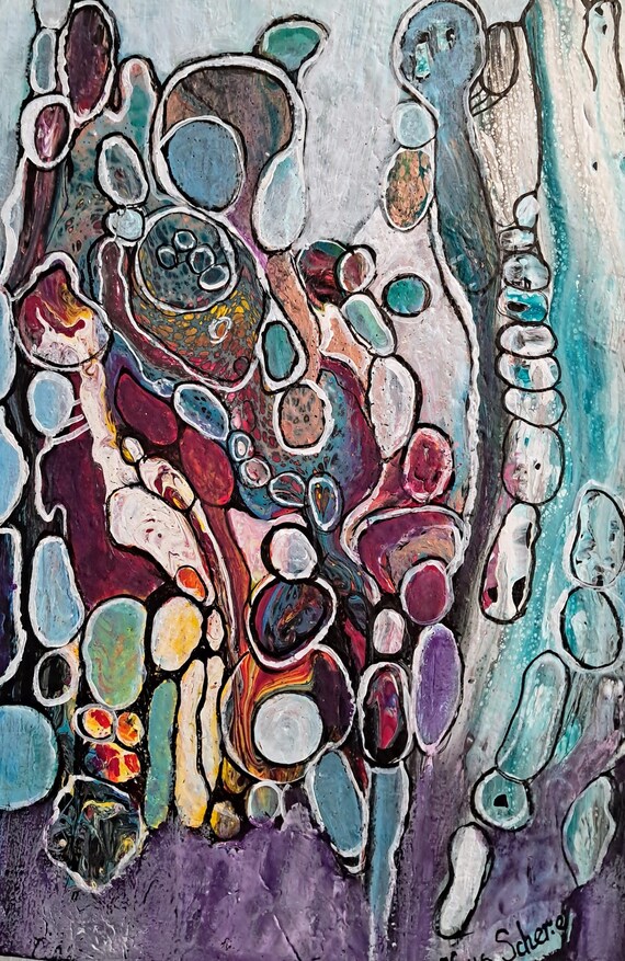 Original Hand Painted Textured Abstract Acrylic Pouring Paintings on Canvas