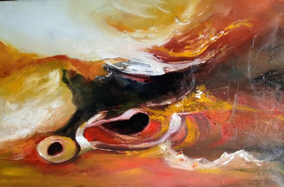 Original Abstract Red Yellow Expressionist Oil Paintings on Canvas