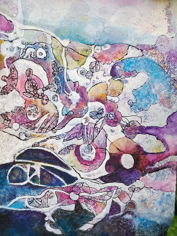 Originale Abstrakte Moderne Handgemalte  Acrylic Pouring  Florale  Gemälde auf Leinwand