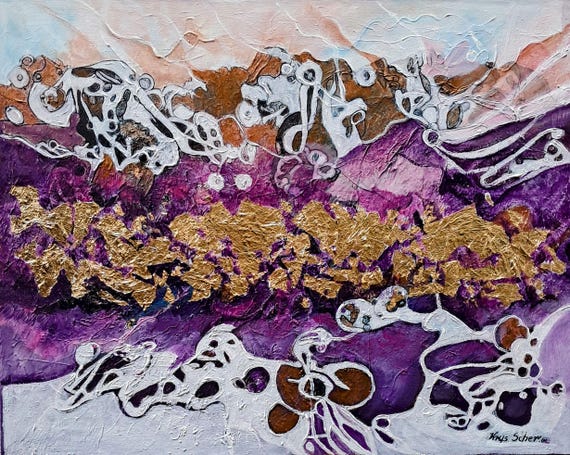 Original Abstrakte  Moderne Florale Acryl Gemälde auf Leinwand