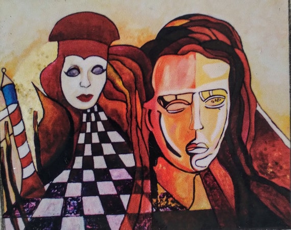 Originale Abstrakte Surrealistische Venedig Karnaval Acryl Gemälde auf Leinwand