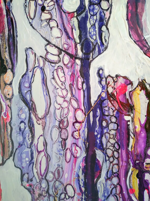 Originale Unikat Florale  Abstrakte Acryl Pouring Gemälde auf Leinwand