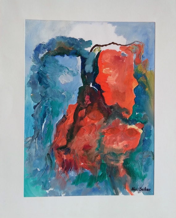 Original Abstract Expressionist Oil Paintings on Cardboard with Passepartout