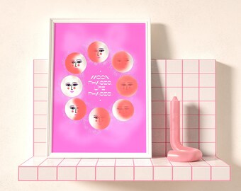 Moon Phases Print | Wall Art Glicee Print | Digital Print | Pink Fine Art, Moon Phase Wall Art, Moon Wall Art | A2, A3, A4, A5 Sizes