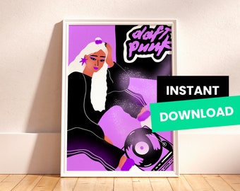 Voyager Daft Punk Print | Printable Wall Art | Digital Print, Women Wall Art, Music Artwork, Daft Punk Art  | A3 High Quality File