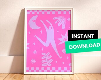 Dreams Pink Wall Decor | Printable Wall Art | Digital Print, Cute Dog Illustration, Unique Wall Decor | High Quality File A3 Size