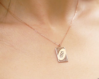 Pendant Uno Reverse Necklace | Dainty Gold Uno Card Necklace | Necklaces for Women | Game Card Necklace | Christmas Gifts | Gifts for Women