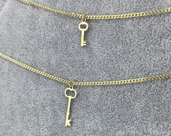 Tiny Gold Key Necklace, Dainty Cute Key of Love Necklace,Valentines Day Gift for Her/Him, Gifts for Her, Christmas Gifts