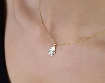 Cute Pendant Turtle Gold Necklace | Minimalist Cartoon Sterling Silver Necklace | Dainty Animal Comics Choker Necklace | Gifts for Her