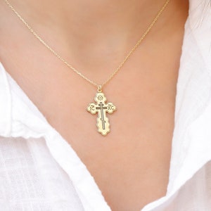 Christian Eastern Orthodox Cross Necklace, IC NC NIKA Religious Jewelry, in Sterling Silver, Gold and Rose Gold