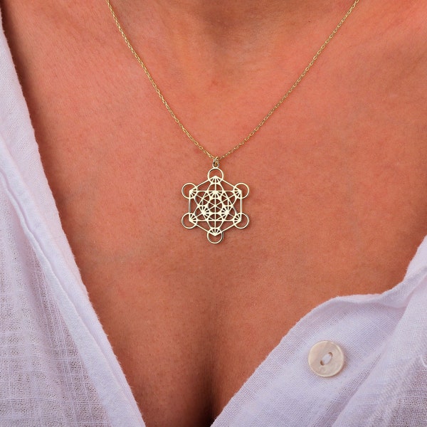 Collier cube Metatron, pendentif géométrie sacrée, collier archange, collier symbole religieux, metatron 7 chakras, cadeau d'anniversaire, cadeau de yoga