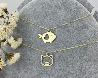 Gold Pig Necklace, Minimalist Cute Piggy Bank Necklace, Pretty Penny Bank Necklace, Gifts for Her