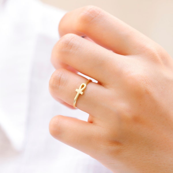 Dainty Egyptian Ankh Ring in 925 Sterling Silver, 14K Gold Filled and 14K Rose Gold Filled, Tiny Jewelry