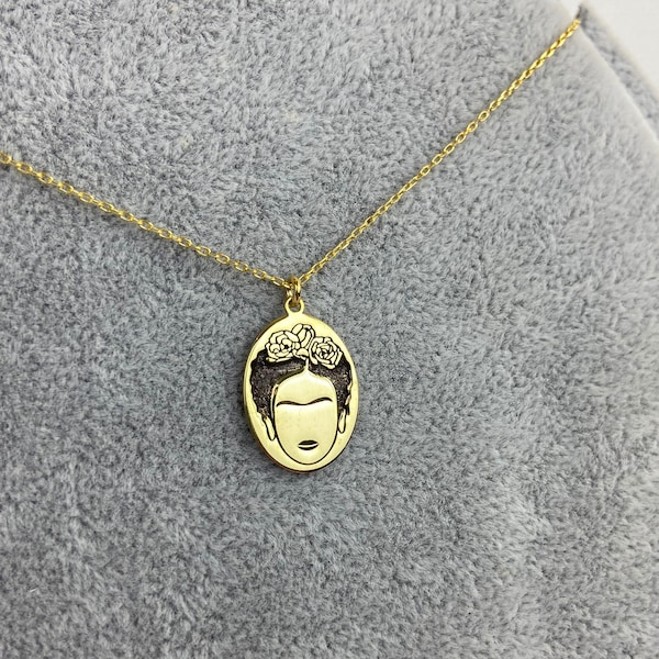 Frida Kahlo Necklace | Unique Gold Pendant Jewelry | Sterling Silver Necklace | Fine Jewelry