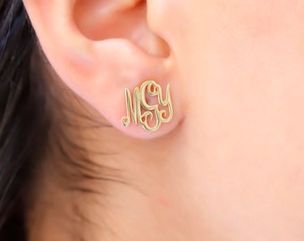 Dainty Tiny Monogram Letters Stud Earrings in Sterling Silver, 14K Gold Filled and 14K Rose Gold filled -Personalized Initial Jewelry