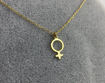 Tiny Female Symbol Necklace | Gold Venus Symbol Necklace | Dainty Feminist Jewelry | Gift for Her